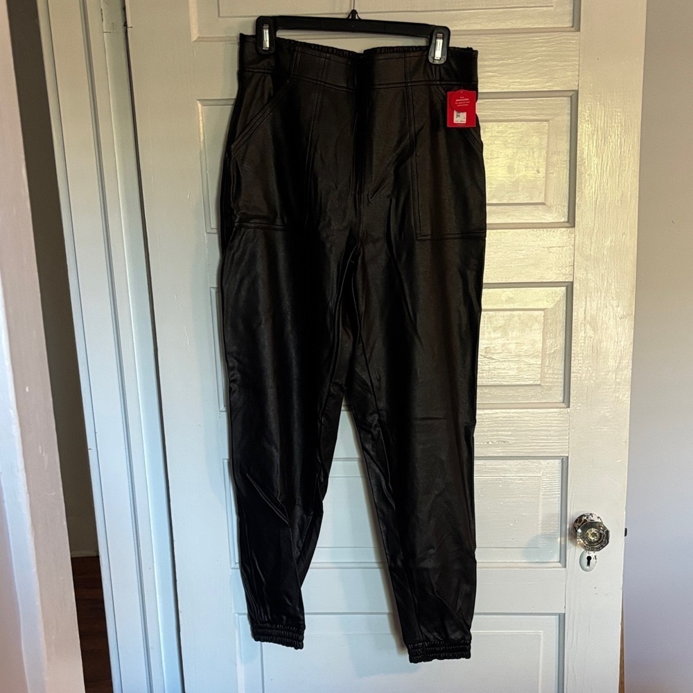 NWT SPANX Faux Leather Black Joggers